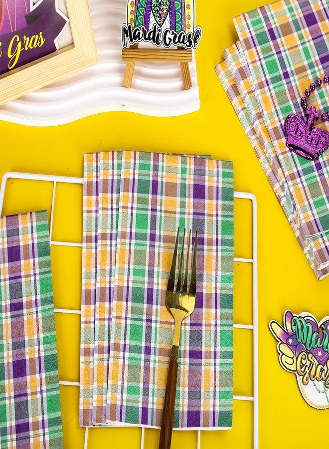 JarThenaAMCS مناديل ضيوف ماردي غرا من جارثينا إيه إم سي إس، 100 ورقة، مناديل ورقية ملونة بنقشة مربعات، للاستخدام مرة واحدة، مناديل ورقية مزخرفة بنقشة مربعات، مناسبة للحمامات ومستلزمات الحفلات وتزيين الطاولات، مقاس 4.3 × 7.8 بوصة - Image 3